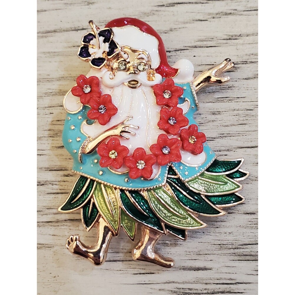 Napier Hawaiian Hula Dancing Santa Brooch Pin 2"